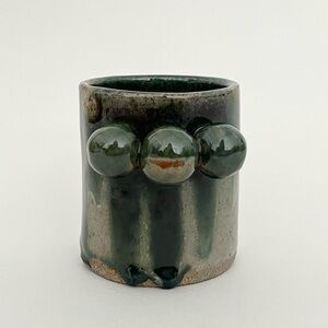 Handmade Ceramic Pottery Cup Vase Planter Orbs Green Glazed Industrial Raw Frog